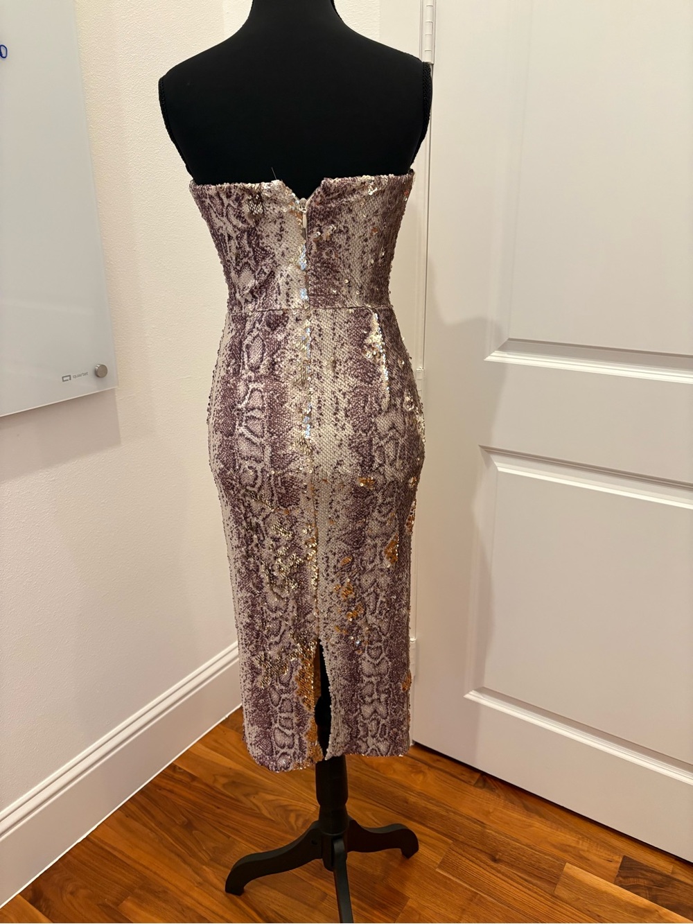 Strapless Snake-Print Sequin Midi Dress in Dusty Mauve Size XS - Picture 2 of 2